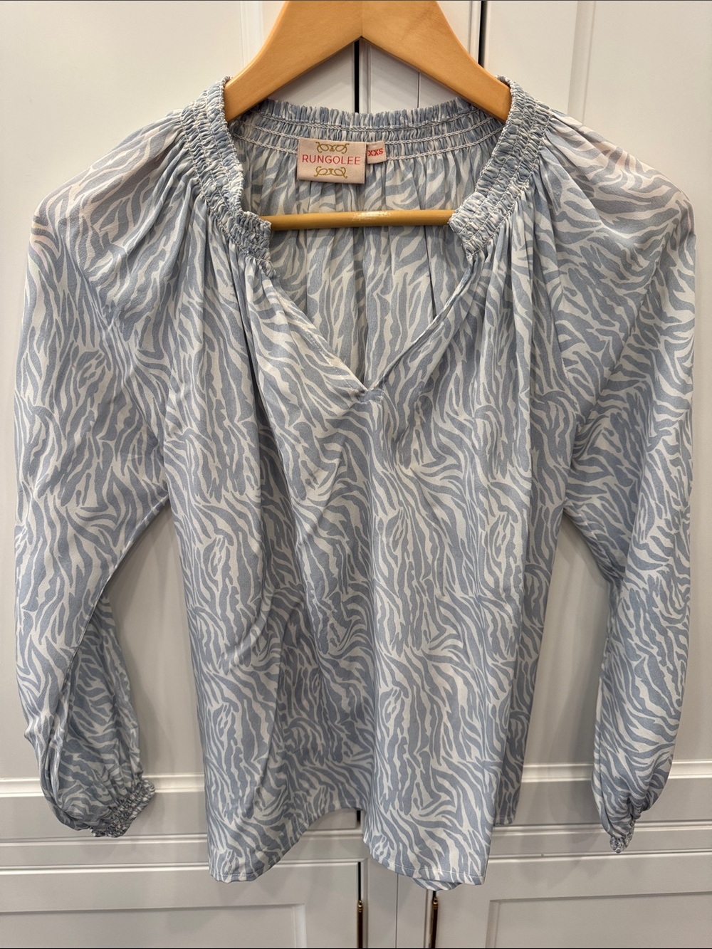 Rungolee Light Blue Zebra-Print Peasant Blouse